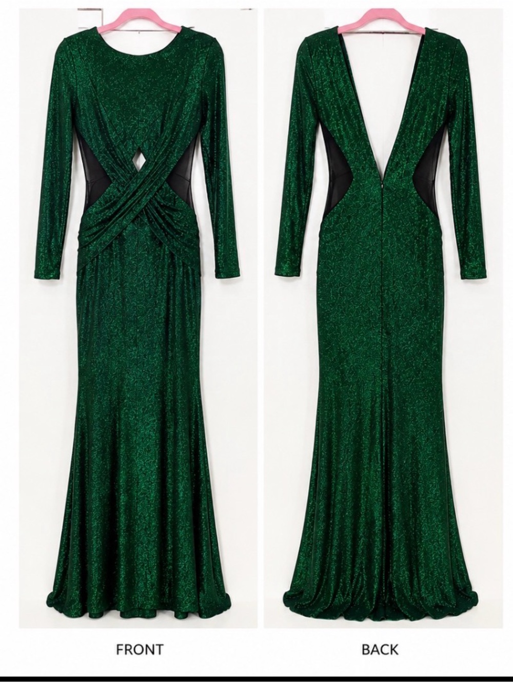 Xtaren Emerald Green Lurex Cutout Maxi Dress — Size Small